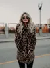 Mulheres de pele de inverno casacos falsos vintage leopardo feminino solto quente casual rua senhora animal impressão grosso outwears