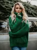 Suéteres femininos 2022 mulheres pulôver grosso outono inverno roupas quentes de malha oversized suéter de gola alta para mulheres tops verdes mulher jumper zln231127