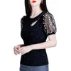 T-shirt Dames Lente Zomer Stijl Tees Dames Lantaarn Mouw Polka Dot Vneck T-shirt Korte Mouw Casual Tops SP1203