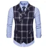 Men's Vests Double Breasted Large Plaid Slim Fit Vest British Style Size Suit Tank Top Trendy Small Coat