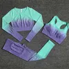 Yoga Outfit 2/3/5PCS Seamless Women Yoga Set Workout Sportswear Gym Clothing Fitness Long Sleeve Crop Top High Waist Leggings Sports Suits good P230504