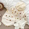 Conjuntos de roupas outono primavera criança bebê menina roupas terno manga comprida flor de malha bordado cardigan macacão crianças roupas conjunto R231127