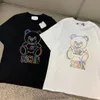 Bear cartoon printed T-shirt loose casual cute design new High street trend boys and girls summer crew-neck short sleeves Neck Short Sleeve Cotton Breathable