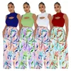 Nya designerbanor Summer Two Piece Set Women Outfits Beautiful Cut Out Tank Top och Wide Leg Pants Matching Set Casual Print Sportwear Clothes 9800