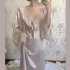 Sexy Pyjamas QWEEK Satin Chemise De Nuit Élégant Fée Robes Femmes Automne Vêtements De Nuit En Dentelle De Nuit À Manches Longues Vintage Nuisette Sexy Robe Vestidos 230427