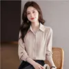 Blouses Femmes Satin Femmes Chemise Basic Chemisier à manches longues 2023 Mode Automne Vêtements Slim Chemises décontractées Soie Solide OL Femmes Tops