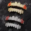 New Bling Teeth Grillz Yellow White Gold Plated Full CZ Grills Set Dental Jewlery Hip Hop Fashion Rapper Jewelry