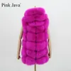 Pelliccia rosa Java QC20059 Nuova arrivo Women Coate Giacca inverna inverno Volta Volpa Volto Naturale Pelliccia Naturale con Cappuccio Gilet Fox Hot Hot