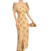 Abiti da festa 2023 Summer French Elegant Vintage Dress Office Lady manica corta Beach Style Floral Midi Women Chic One Piece Corea