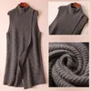 Kadın Yelekler Terzi Koyun Örme Kaşmir Ceket Yeleği Uzun Bölüm Yarım-Baş Yuvarlak Boyun Kolsuz Yün Sweater