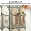 Storage Boxes Bins 24/28 Mesh Pockets Hanging Shoe Rack with 3 Hooks Sundries Bag Washable for Slippers/Sneakers/Sandalsvaiduryd