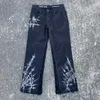 Jeans masculinos y2k para homens harajuku impressão de tinta personalizada casual perna larga preto gótico hip hop moda solta calças retas