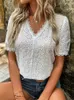 Blouses pour femmes 2024 Chemises en dentelle de mode Hollow Top Femme Summer V-Neck Puff Sleeve Blouse Tops Office Lady Vintage Elegant Pullover White