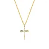 Chains 18k Gold Color Crystal Zircon Cross Pendant Titanium Steel Necklace Women Jewelry Wholesale