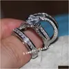 Anéis Vecalon Jóias Finas Princesa Corte 20Ct Cz Diamante Anel de Noivado Conjunto para Mulheres 14Kt Branco Ouro Cheio Dedo Drop Entregar Dhwtv