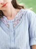 T-Shirt I BELIEVE YOU Summer Blouses French Fashion 100% Cotton Vneck Pullover Hollow Out Patchwork Puff Sleeve Women Tops DCS213802A