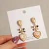 Ear Cuff Bowknot Heart Resin Earrings Korean Classic Style Golden Peach Heart Stud Earrings For Woman Jewelry Valentines Day present 230426