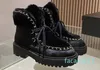 Designer Beaubourg enkellaars Dames Winter kalfsleer shearling wandelschoenen Zwart wit Wollen voering Martin