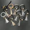 Keychains Frosted Bead Bracelet Keychain Tassel Wood String vrouwelijke hand ring Car Bag hanger Key vrouwen sieraden geschenken