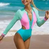 Kvinnors badkläder Bikinis Set One Piece Surfing Swimsuit For Women Sexig Swimming Patchwork Långärmad bad