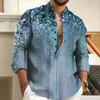 Camisas informales para hombre, ropa, manga larga, estampado, cuello levantado, botón, blusa con cuello Henley, Tops, camisa de vestir de fiesta para hombre