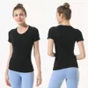 Women Yoga Tshirt Outfits Sports Top Fitness Clothing Woman T-shirt Short Sleeve Workout Shirts Gym Running Wear Lady Breathable Quick Drying High Elasti