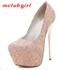 Abendschuhe Mclubgirl 16,5 cm Absätze 6 cm Platfrom Hochhackiger Kopf Flacher Mund Pailletten Farbe Sexy Frauen Pump16.5 CWF