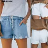 Kvinnors jeans harajuku hög midja rippade elastiska casual jean shorts kvinnors sommar denim för kvinnor kvinnor korta byxor