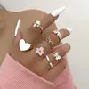 Band Rings Bohemian Zircon Butterfly Ring Set For Women Vintage Gold Color Wave Geometric Rhinestone Metal Knuckle Rings 2023 New Jewelry AA230426