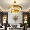 Okrągłe złote oświetlenie żyrandola K9 kryształowy stal ze stali nierdzewnej nowoczesna lampa wisiorka do kuchni jadalnia sypialnia sypialnia