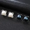 Charming Black White Pearl Flower Stud Earrings Women Fashion Luxury Brand Clover s925 Silver Earrings Female Stars Same Style High end Jewelry Valentine's Day Gift