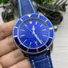 Nouveau élastique classique Super-Ocean Mens Watches 47 mm Full Blue Dial Automatic mécanical montre des bracelet