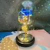 Dekorativa blommor 2023 LED Enchanted Galaxy Rose Eternal 24k Gold Foly Flower med Fairy String Lights in Dome till jul