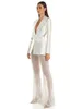 Women's Two Piece Pants Elegant Beaded Pearls Blazer Set Suits Women Flower White Slim Sexy Mesh See Through Sequin Trousers Two-piece