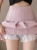 Юбки JMPRS Summer Women Женщины с плиссированной юбкой высокая талия шикарно a line pink mini skirt jk button sexy Pubpy Style Girls Dancebirt 230427