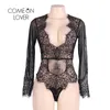 Tute da donna Pagliaccetti Comeonlover Pizzo Tuta elegante Tuta sexy Tuta corta Scollo a V Manica lunga Donna Taglie forti RI80400