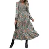 Casual Kleider Frauen Vintage Lose Schaukel Kleid Sommer Button Up Print Langarm Robe Damen Elegantes Hemd 2024