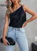 Tanks Femmes Sexy Femmes Camis Tops Été Une Épaule Dos Nu Casual Noir Bureau Lady Basic Satin Soie Réservoir Asymétrie Bande Crop