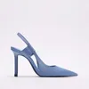 Dress Shoes Heels Women Pumps Fashion Brand 2023 Summer Sandals Blue High Stiletto Ladies Pointed Toe Slingbacks