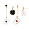 Boucles d'oreilles pendantes asymétriques boucles d'oreilles goutte horloge carte de Poker émail femmes bijoux de mode pour fille
