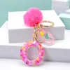 Keychains Alphabet Faux Fur Ball Fluffy Pink Pompon Glitter Letters Name Initials Key Rings Holder Jewelry Accessories Gifts