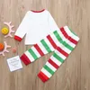 의류 세트 아이 여자 아기 소년 눈사람 티셔츠 줄무늬 바지 크리스마스 옷 세트 스웨트 셔츠와 스웨트 팬츠