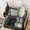 Kitchen Storage Large Dish Drying Rack Rust Prevention Drainer Carbon Steel Space-Saving For Counter