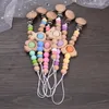 Pacifiers Baby Wooden Appease Pacifier Clip Silicone Round Beads Infant Dummy Holder Chain For Nursing Chewing Toys Boy Girl Shower Gift