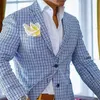 Herrdräkter blazers avslappnad rutig professionell klänning krage blå brittisk stil elegant retro jacka affär gentleman kläder 230426