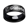 Кольца-кластеры для диабетиков, идентификационное кольцо для мужчин и женщин, нержавеющая сталь, ширина 8 мм, SOS, экстренный палец, тип 1, ювелирные изделия унисекс