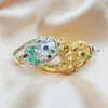Wedding Rings Rui Ying Jewelry 9k Gold Natural Diamond Green Gemstone Pure Handmade Brushed Ring 231127