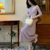 Sukienki swobodne 2023 Zimowa imprezowa sukienka z długim rękawem Kobieta francuska elegancka moda midi czysty kolor One Piece Korean Design
