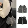 Waist Bags Mini Crossbody Shoulder Evening Bag Shinny Bling Clutch Purse Bucket Pearl Strap Handbag For Women Big Tote