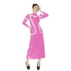 Robes de travail Mode Brillant PVC Robe En Cuir Ensembles Élégant Avec Des Volants Faux Latex Manches Bouffantes Haut Taille Haute Cheville Longueur Jupe Crayon